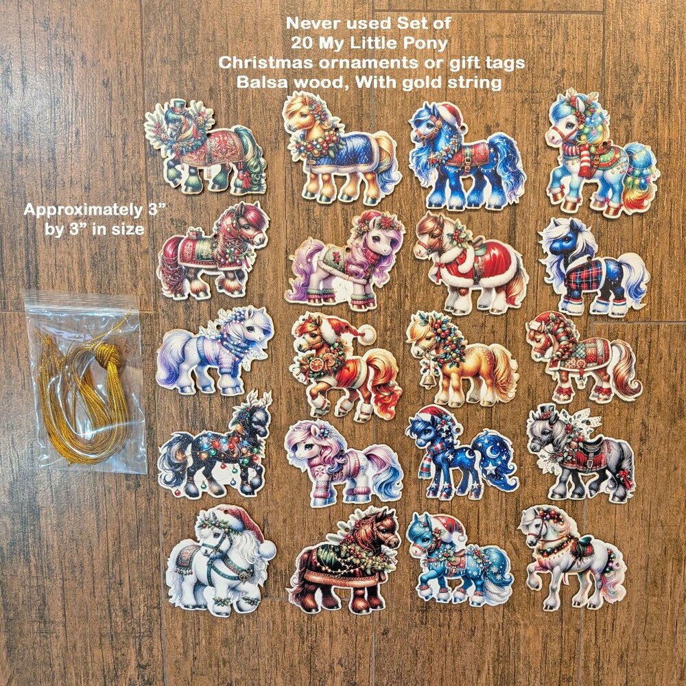 Never used Set of 20 My Little Pony Christmas ornaments or gift tags, Balsa wood